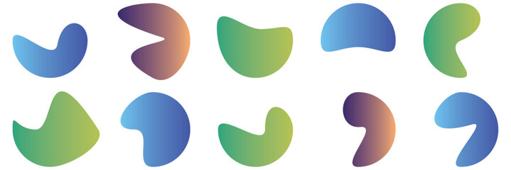 Organic amoeba blob shape abstract green color with line vector illustration isolated on transparent background. Set of irregular round blot form graphic element. Doodle drops with outline circle