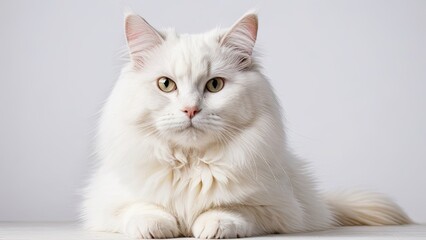 Obraz premium Portrait of White british longhair cat on grey background