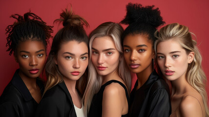 Obraz premium Group of beautiful women posing against a plain background