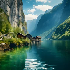 Papier Peint photo Europe du nord Tranquil Evening at a Northern European Fjord: Illustrating the Nordic Charm and Simplicity of Fjord Culture