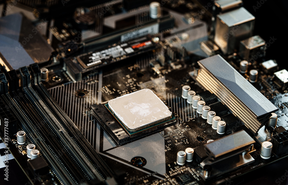 Poster computer parts of processing unit close up