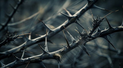 Thorny branches intertwining in a complex pattern.