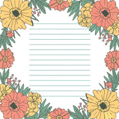 2d vector illustration colorful Lined paper with flowers frame the sweet made of Design a watercolor floral lined page
