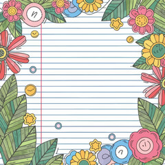 2d vector illustration colorful Lined paper with flowers frame the sweet made of Design a watercolor floral lined page
