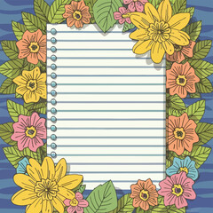 Obraz premium 2d vector illustration colorful Lined paper with flowers frame the sweet made of Design a watercolor floral lined page 