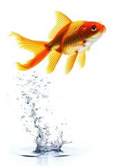 A goldfish jumping out of the water. Generative AI.