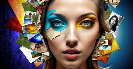 Collage of Photos on Womans Face