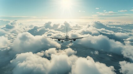 An aircraft soaring through the sky high above the clouds.