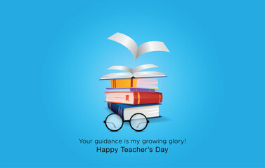 Teachers day poster banner concept background. Inspiring teacher, world of books and wings background.