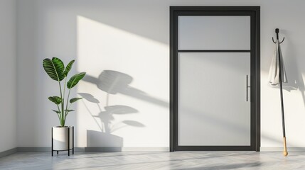 Modern and Clean Entrance Hall with Frosted Glass Door AI Generated.