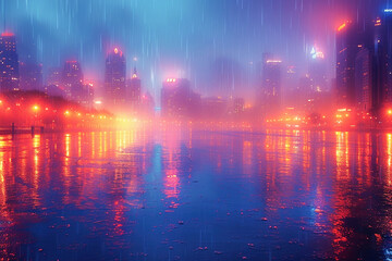 Raindrops Glistening on a Windowpane Against a Blurry Cityscape at Twilight