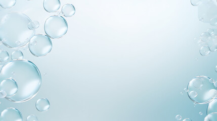 Colorful Soap Bubbles on Light Blue Background, Minimalistic, Copy Space for Text