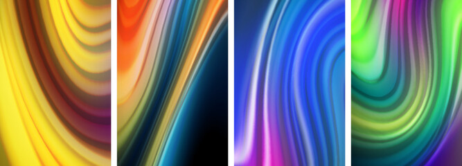 Rainbow color liquid. Wave lines poster set for wallpaper, business card, cover, poster, banner, brochure, header, website
