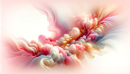 Abstract fluid flowing art by alcohol ink soft tone pink and gold with white copy space text. For banner, background in concept luxury, dreamy.