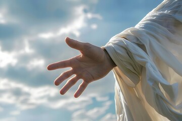 Outstretched Hand of Jesus Against a Blue Sky