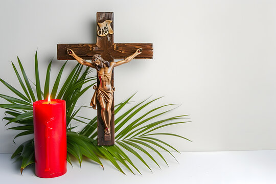 cross of jeus and candle on white