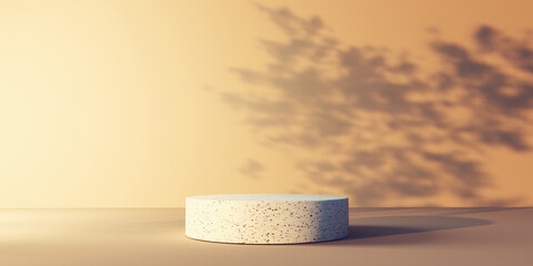 Podium in a room with shadow of tree - 3D render