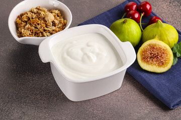 Traditional homemade Greek yoghurt with granola