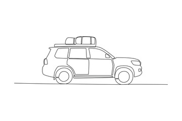 Continuous line drawing of dream car for traveling with family, Best Use for Sticker, editable icon. Simple line.