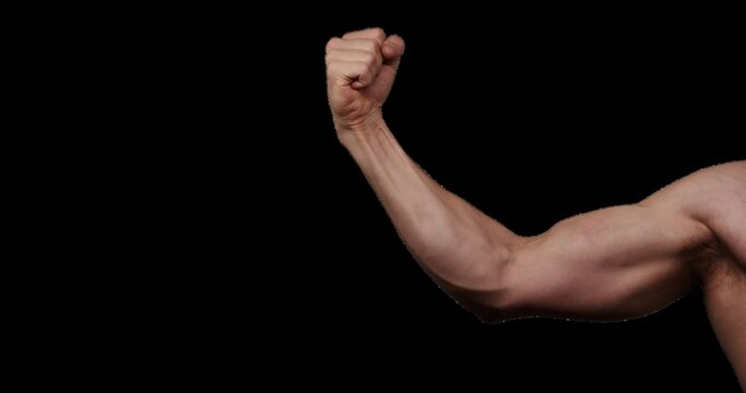 Hand gestures with alpha channel. Pre keyed. Athletic crossfit forearm showing encouraging fist gesture.