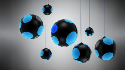 Trendy Black and Blue Abstract Orb Bubble Banner Background 