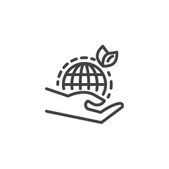 Hand with Earth globe line icon