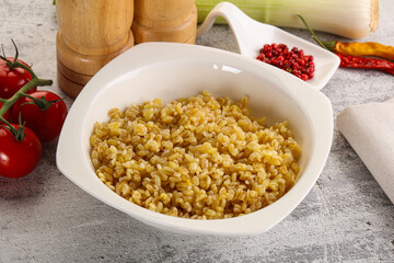 Boiled bulgur wheat in the bowl