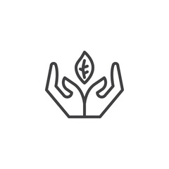 Hands and leaf line icon