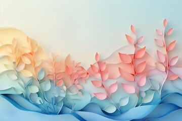 Paper Cut Art with Flowers and Waves