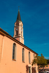 Fototapeta premium Church on a sunny summer day at Plattling, Isar, Deggendorf, Bavaria, Germany
