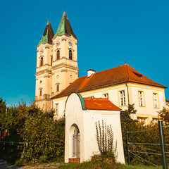 Obraz premium Monastery on a sunny summer day at Niederalteich, Deggendorf, Bavaria, Germany