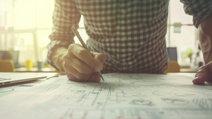Creative Project Planning in Action - A person diligently works on detailed project planning, showcasing creativity and strategic thought. - obrazy, fototapety, plakaty