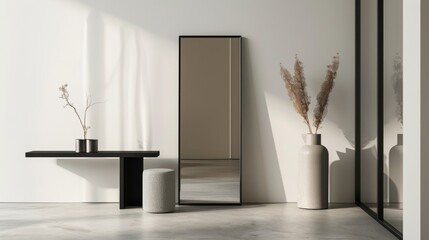 Modern Entrance Hall with Floor-to-Ceiling Mirror and Stylish Console Table AI Generated.