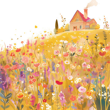 house and flower landscape
