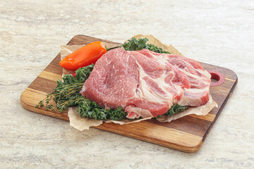 Raw pork neck for cooking