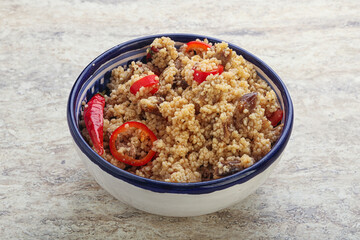 Arabic cous cous with meat and tomato