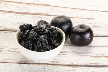 Dry prunes in thw bowl