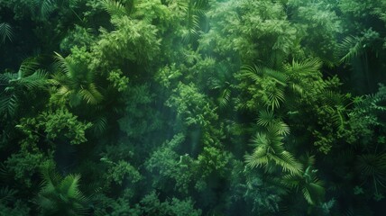Fototapeta na wymiar Lush Forest Canopy from Above - Topl view of a dense tropical forest, showcasing the vastness and intricacies of the natural world.