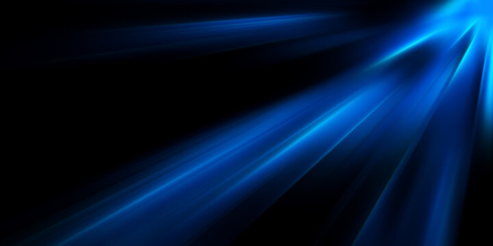 Glowing Blue light rays on a black abstract background