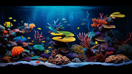 Fototapeta na wymiar A colorful coral reef with fish and corals in it.