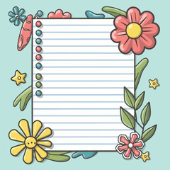 2d vector illustration colorful Lined paper with flower frame the sweet made of Design a watercolor floral lined page