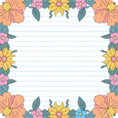 2d vector illustration colorful Lined paper with flower frame the sweet made of Design a watercolor floral lined page