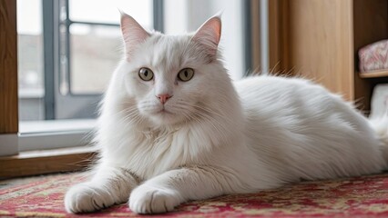 White british longhair cat laying on the floor indoor