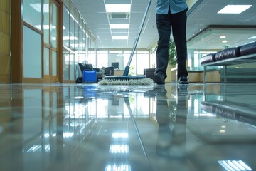 an employee Mopping an Office Floor