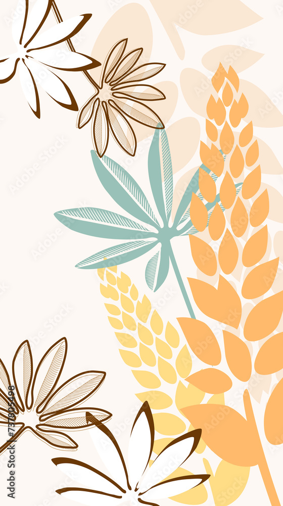 Wall mural seamless pattern with leaves and grains