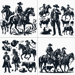 cowboy and cowgirl vector vector bundle File - obrazy, fototapety, plakaty