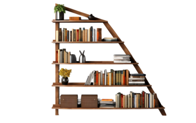 Space-Efficient Corner Bookshelf on transparent background