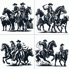 cowboy and cowgirl vector vector bundle File - obrazy, fototapety, plakaty