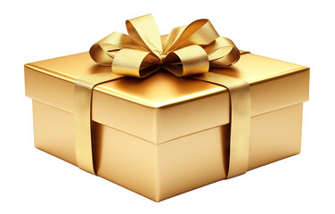 Golden gift box adorned with shiny golden ribbon, cut out
