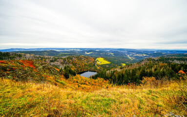 Autumnal landscape on the Feldberg in the Black Forest with a view of the Feldsee and the...